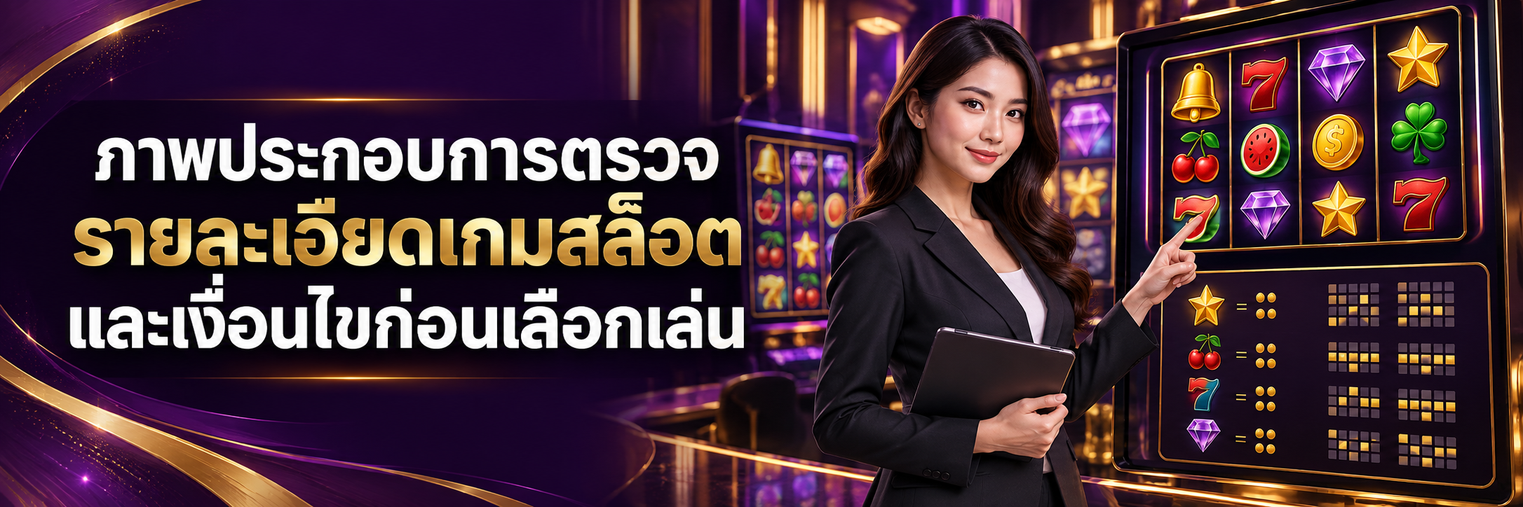 ภาพประกอบการตรวจรายละเอียดเกมสล็อตและเงื่อนไขก่อนเลือกเล่น
